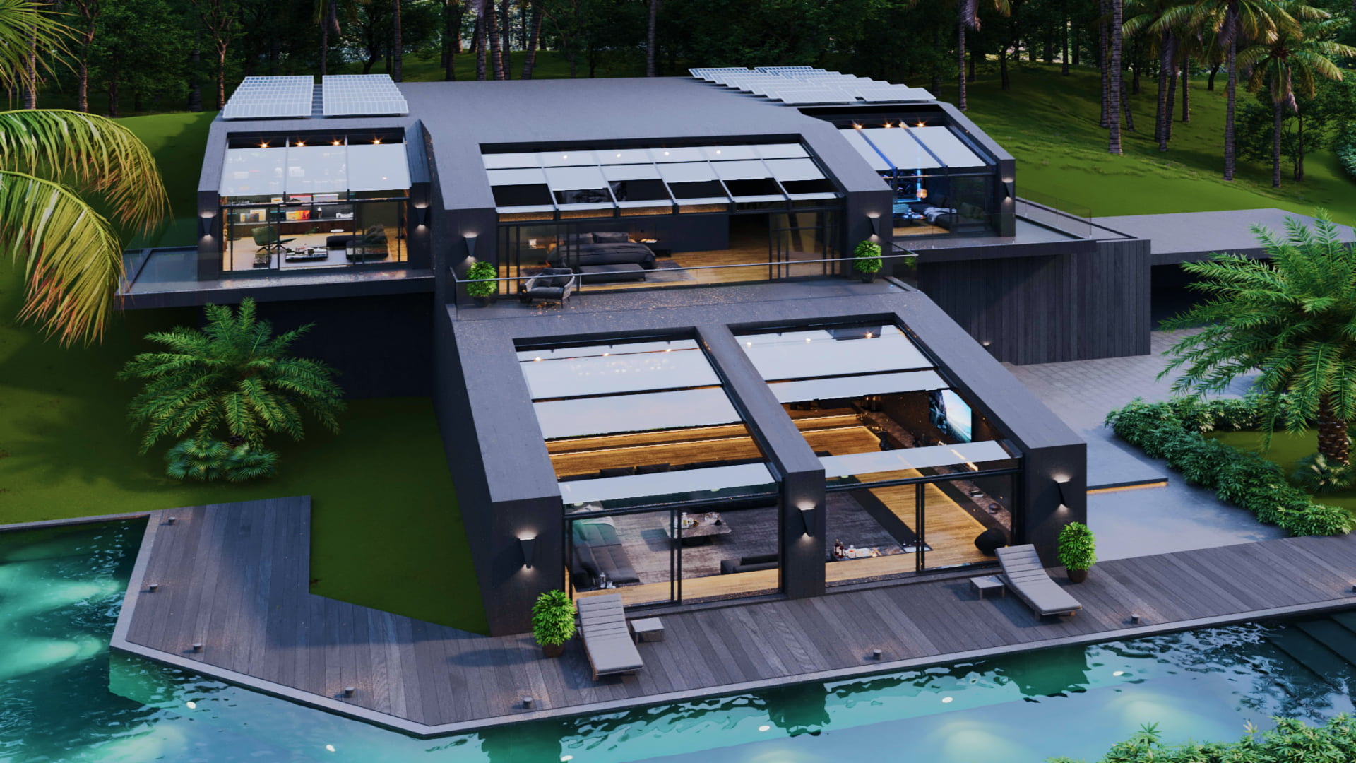 3d villa design beach front big black